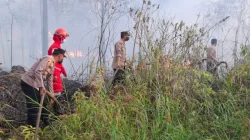 Polsek Samboja Bersama Tim Gabungan Kendalikan Karhutla di Lahan Eks Tambang
