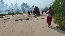 Api Mengarah ke Permukiman, Setengah Hektare Lahan Gambut di Pemedas Berhasil Dipadamkan oleh Polsek Samboja bersama Tim Gabungan